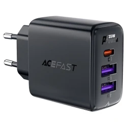 Адаптер Acefast Fast Charge Wall Charger A57 PD35W GaN (1xUSB-C + 2xUSB-A) EU, Черный Адаптер Acefast Fast Charge Wall Charger A57 PD35W GaN (1xUSB-C + 2xUSB-A) EU, Черный
