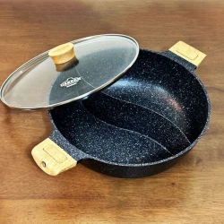 Сковорода двухсекционная Uakeen MK 001, с крышкой, гранит, 32 см, черная