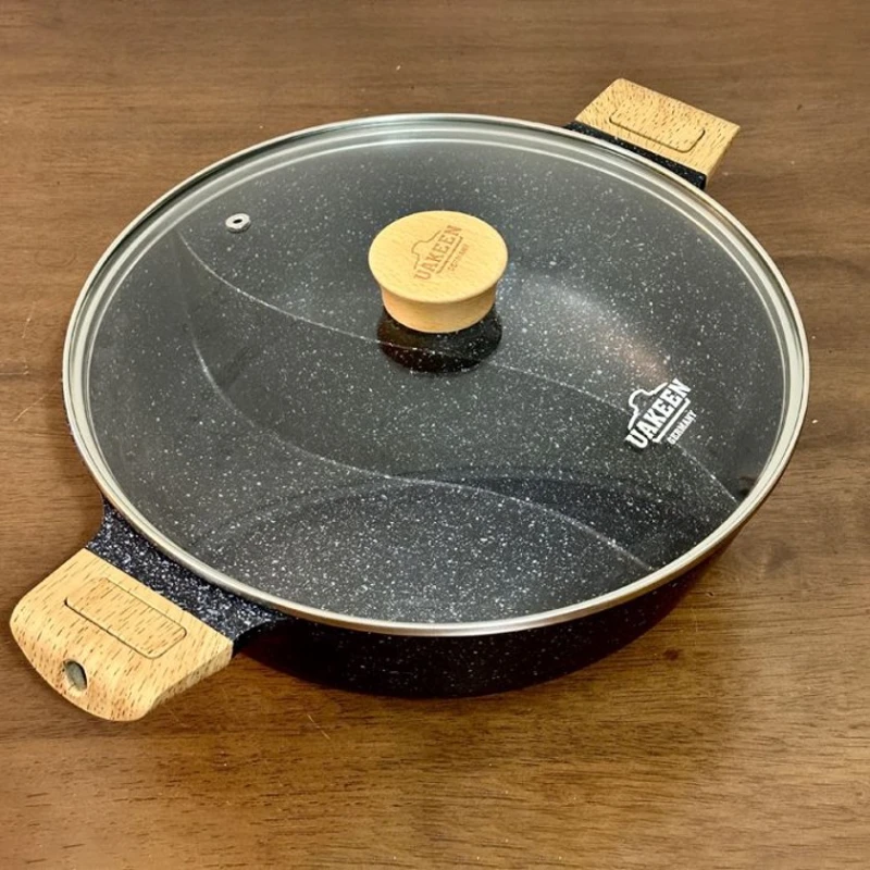 Tava iki bölməli Uakeen MK 001, qapaqlı, qranit, 32 sm, qara