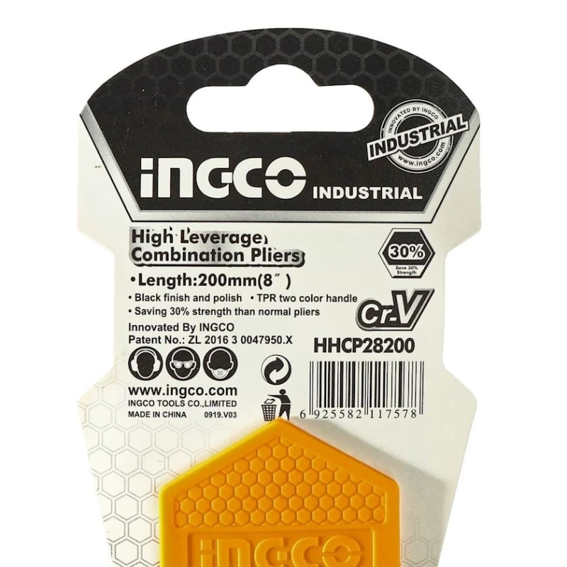 Плоскогубцы Ingco HHCP28200, сталь, желтые/черные, 200 мм
