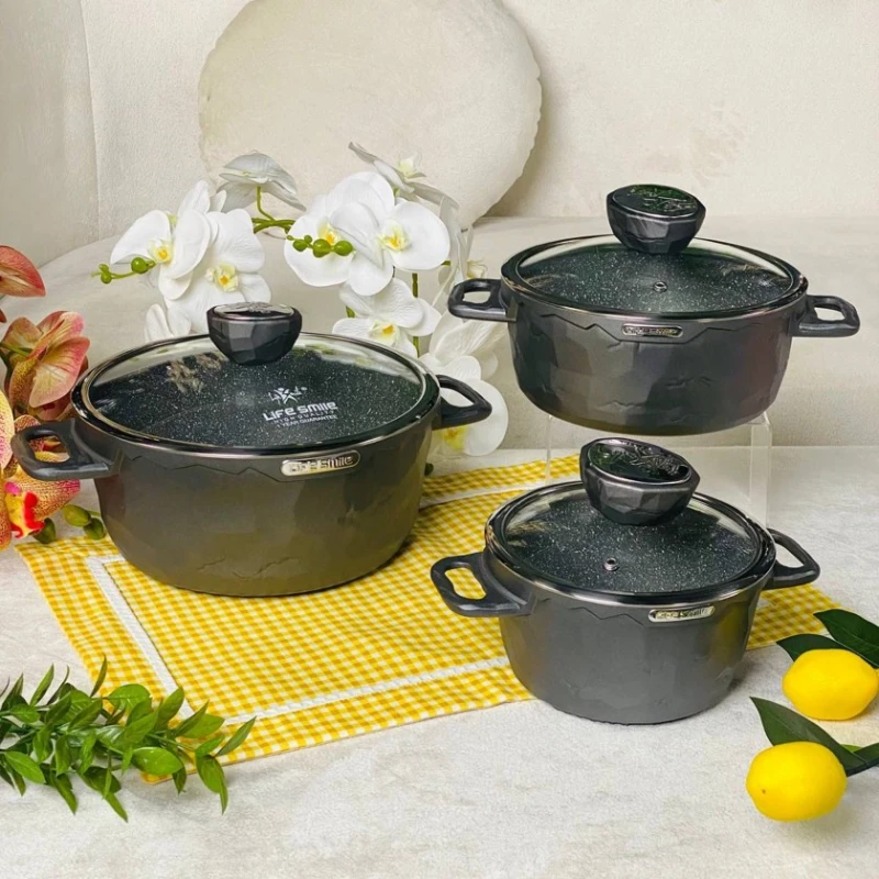 Набор кастрюль Life Smile LF-SM-005, черный, 3 предмета