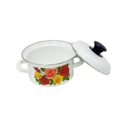 Кастрюля эмалированная 1 л с крышкой, декор, белый Кастрюля эмалированная 1 л с крышкой, декор, белый