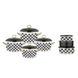 Набор кастрюль и контейнеров Emal SHA-00006632, эмалированная сталь, белый/черный, кастрюли 16/18/20/22 см (2/3/3.7/5 л), контейнеры 14/16/18 см, 14 шт