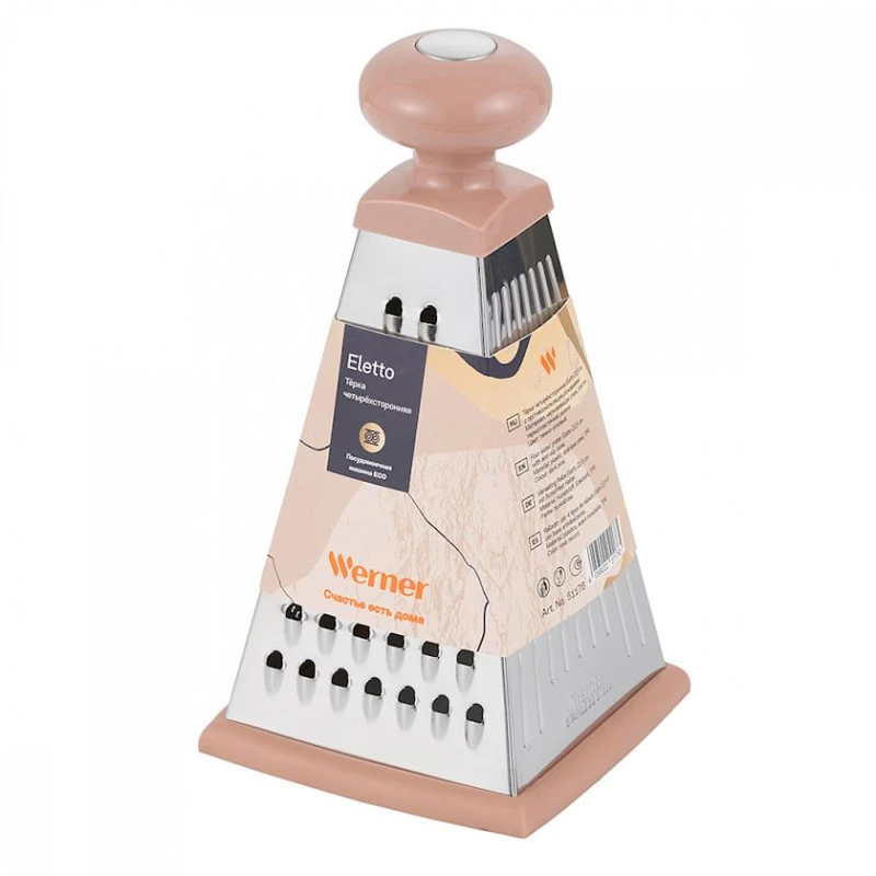 Терка Werner Eletto 51176, четырёхсторонняя, нержавеющая сталь/пластик, 22.5 см, серый Терка Werner Eletto 51176, четырёхсторонняя, нержавеющая сталь/пластик, 22.5 см, серый