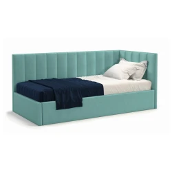 Односпальная кровать Art_tek_yataq 41, ламинат/текстиль, бирюзовая, 200x85x90 см