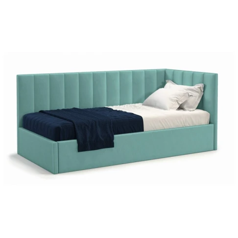 Односпальная кровать Art_tek_yataq 41, ламинат/текстиль, бирюзовая, 200x85x90 см