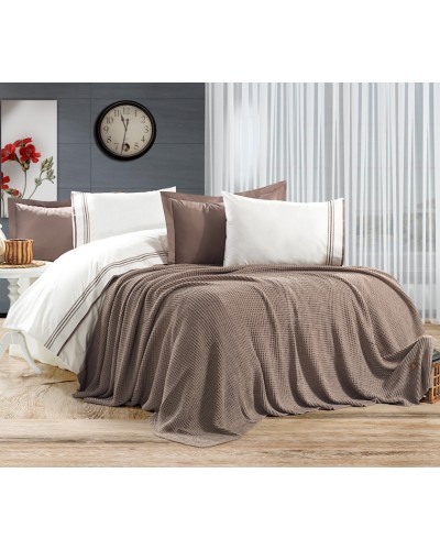 Yataq dəsti Armada Home 14AB, ikinəfərlik, yorğan üzü 200x220 sm, mələfə 240x260+30 sm, yastıq üzü 50x70 sm (2 əd), 60x80 sm (2 əd), toxunma yorğan 220x240 sm, pambıq, ağ/qəhvəyi