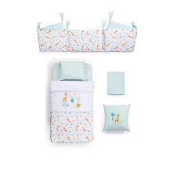 Комплект детского постельного белья Funna baby Giraffe Blue 70/80 см, 7 предметов, покрывало 100х150 см, простыня 130х190 см, наволочка 45х35 см