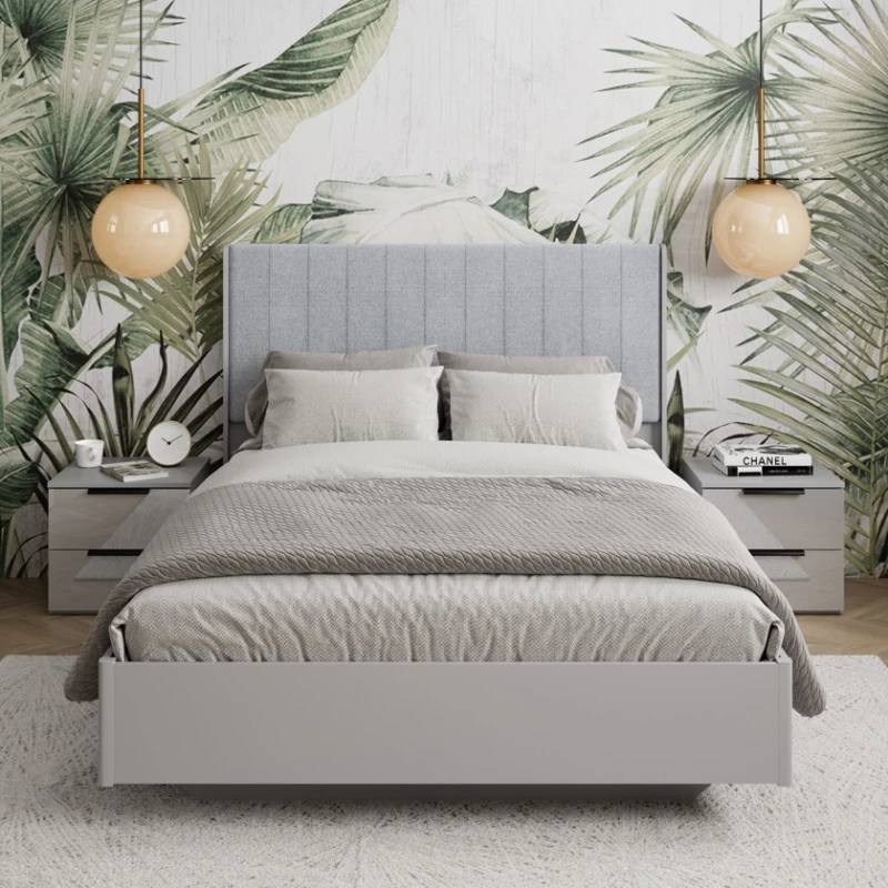 Двуспальная кровать Art_ikili_yataq 87, ламинат/текстиль, серая, 120x180х200 см