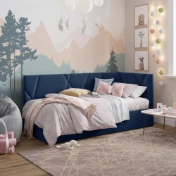 Односпальная кровать Art_tek_yataq 44, ламинат/текстиль, синяя, 200x85x90 см