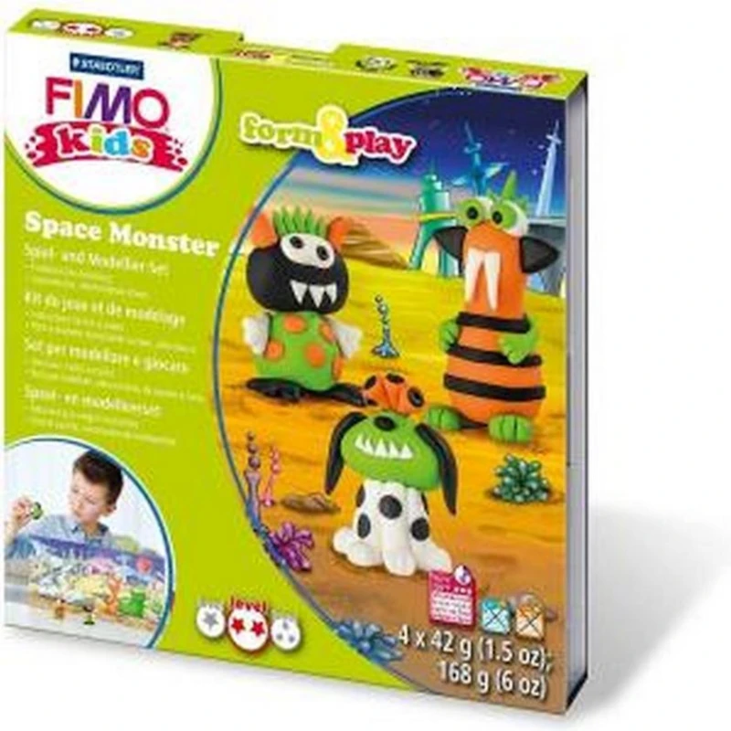 Набор для лепки из полимерной глины Fimo Kids Космический монстрик, 4 цвета по 42г Набор для лепки из полимерной глины Fimo Kids Космический монстрик, 4 цвета по 42г