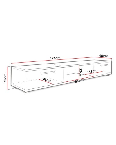 TV üçün tumba Ev Plus 12115865, LDSP, ağ, 176x40x28 sm