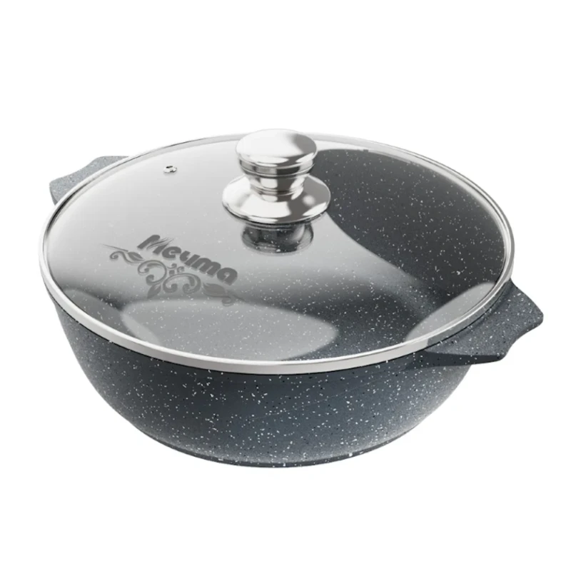 Жаровня Мечта Гранит 34701, 4 л, aлюминий, две ручки, с крышкой, серый