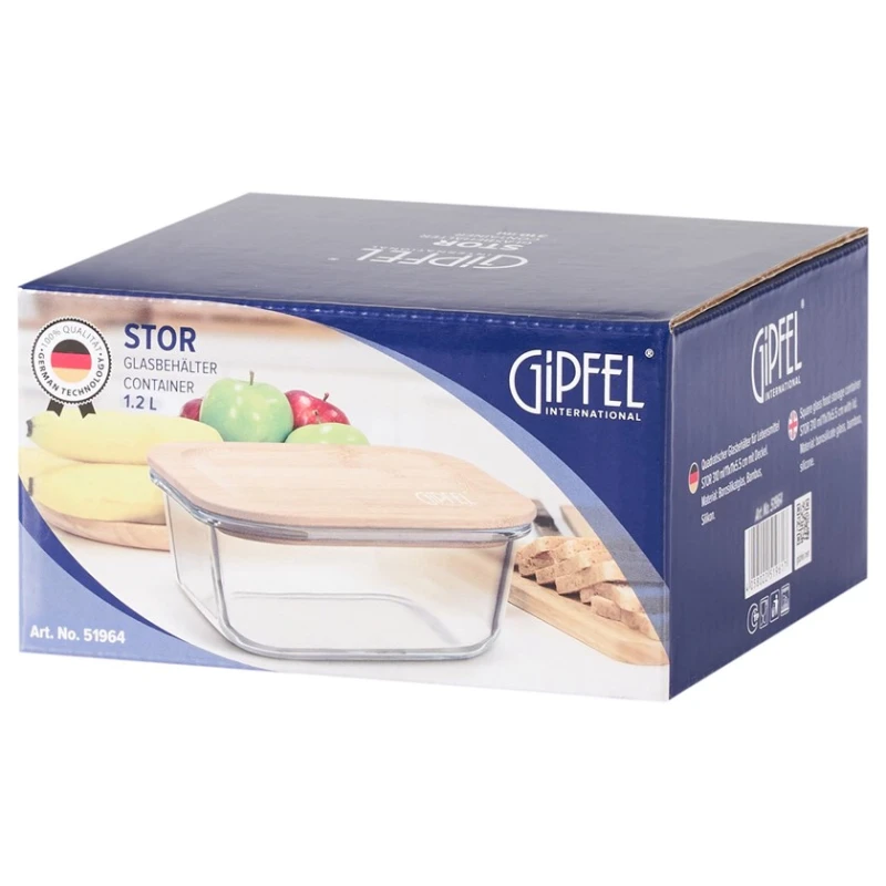 Контейнер Gipfel Stor 51964, стекло/бамбук, прозрачный/коричневый, 1200 мл