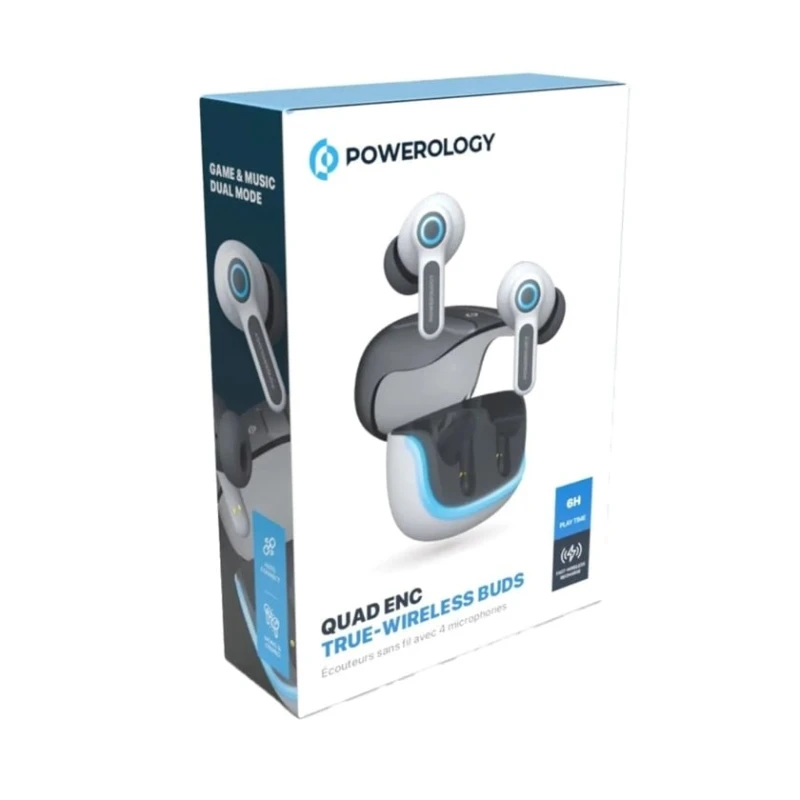Беспроводные наушники Powerology Quad Mic ENC Gray/White Беспроводные наушники Powerology Quad Mic ENC Gray/White