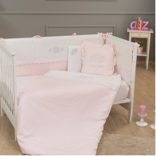Uşaq yataq dəsti Funna baby Princess, 8 hissə, yorğan üzü 100x130 sm, iç yorğan, baş üçün qoruma 40x60 sm, yan qoruma 40x120 см - 2 əd, mələfə, yastıq üzü 35x45 sm, dekorativ yastıq, pambıq, çəhrayı