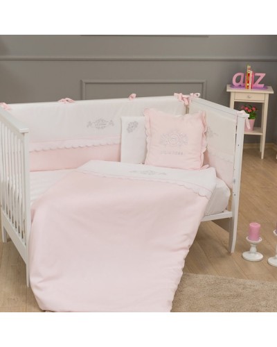 Uşaq yataq dəsti Funna baby Princess, 8 hissə, yorğan üzü 100x130 sm, iç yorğan, baş üçün qoruma 40x60 sm, yan qoruma 40x120 см - 2 əd, mələfə, yastıq üzü 35x45 sm, dekorativ yastıq, pambıq, çəhrayı