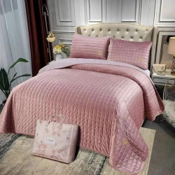 Комплект покрывала и наволочки Dantela SHA-00002037, 230x250/50x70 см, двуспальный, розовый