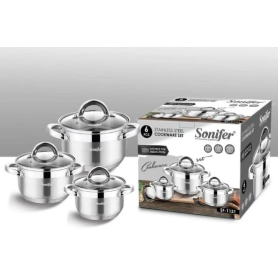 Qazan dəsti Sonifer, paslanmayan polad, gümüşü, 16/18/20 sm