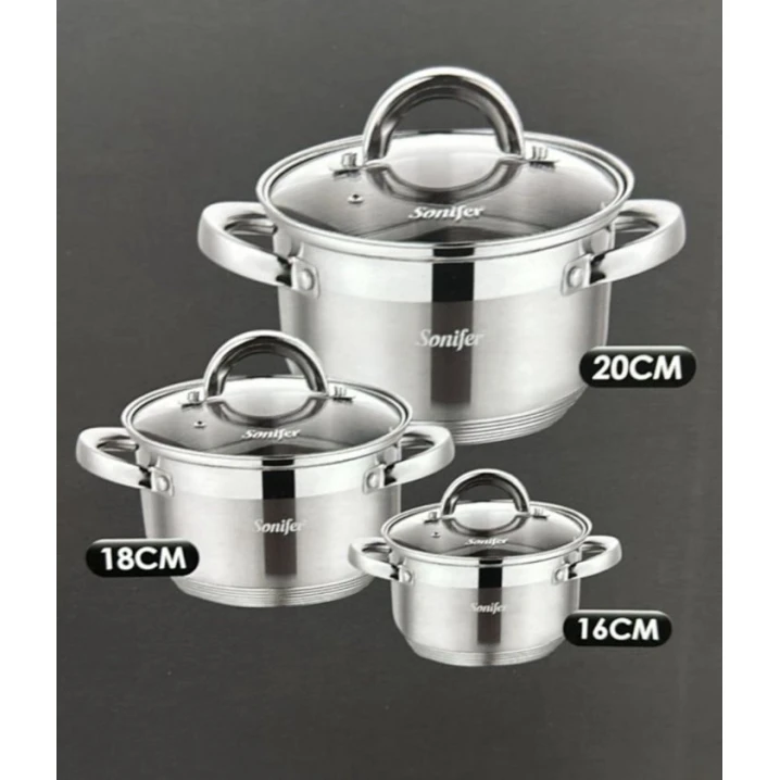 Qazan dəsti Sonifer, paslanmayan polad, gümüşü, 16/18/20 sm