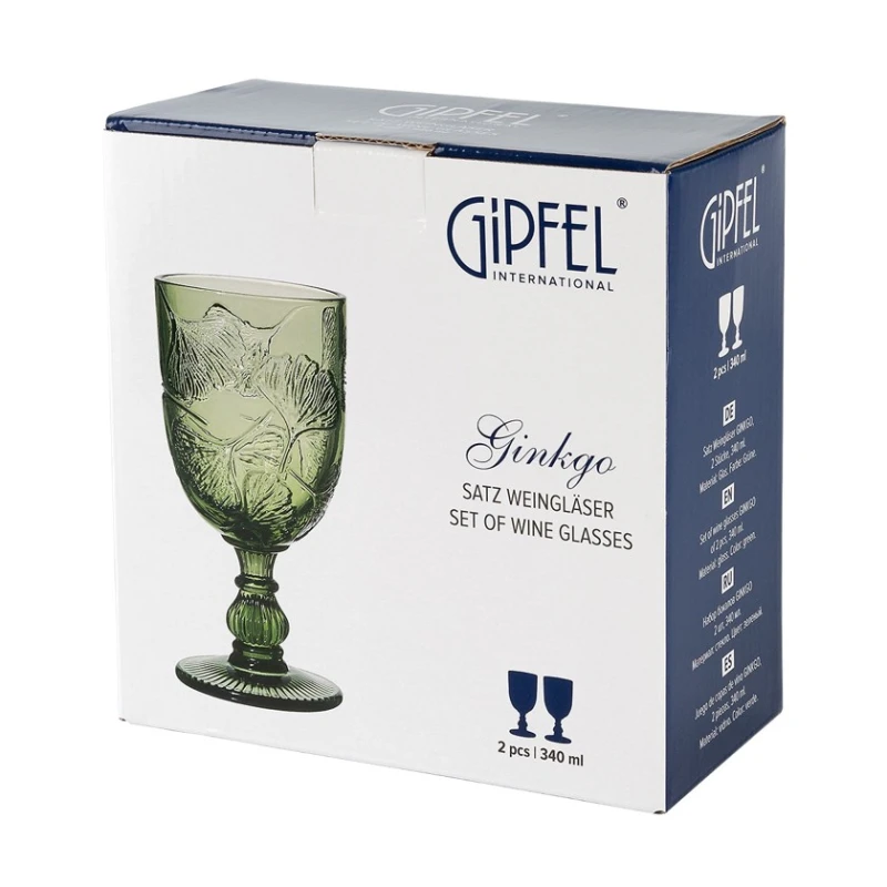 Набор бокалов для вина Gipfel Ginkgo 51178, 340 мл, 2 шт, стекло, зеленый
