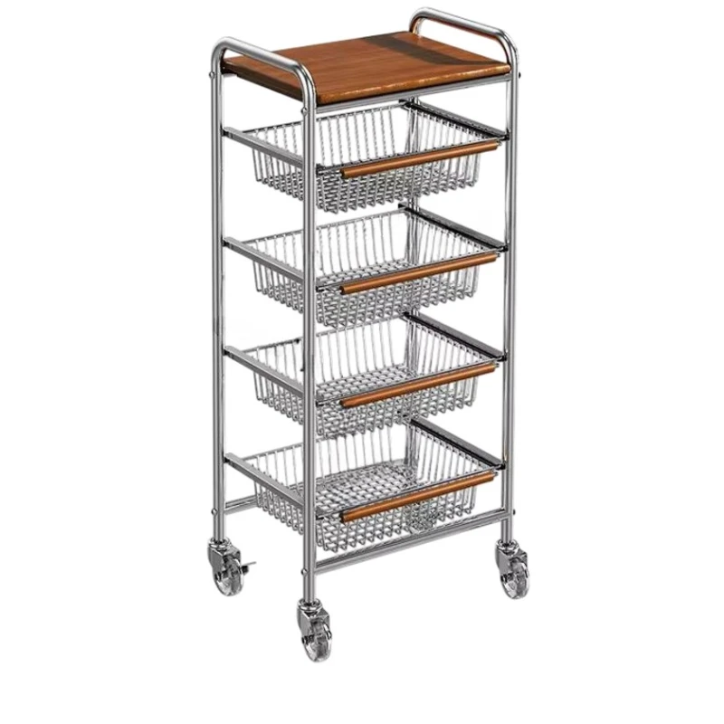 Кухонная тележка, металл, коричневая/серебристая, 29х39х90 см