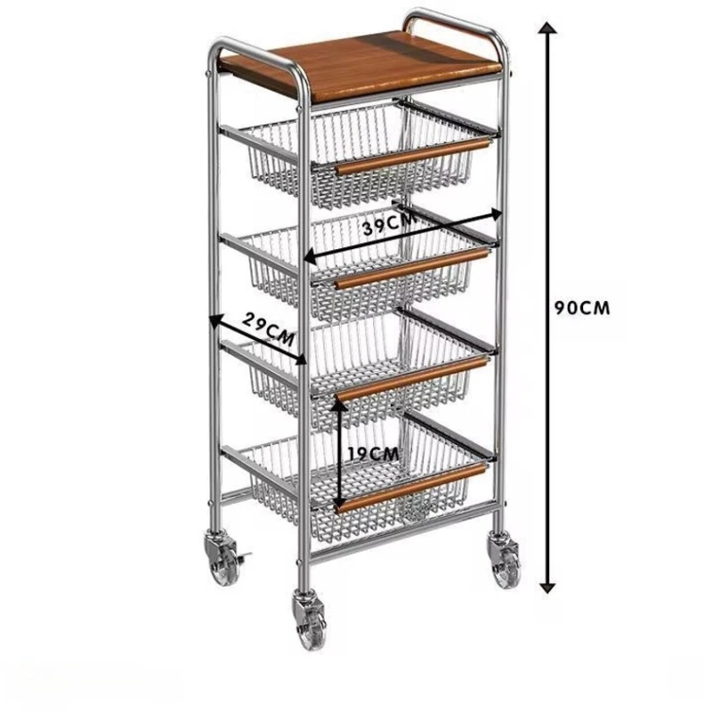Кухонная тележка, металл, коричневая/серебристая, 29х39х90 см