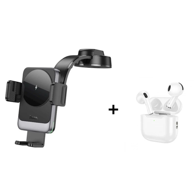 Автомобильный держатель Hoco HW14 Wireless Black + беспроводные наушники Hoco EW64 White В подарок Автомобильный держатель Hoco HW14 Wireless Black + беспроводные наушники Hoco EW64 White В подарок