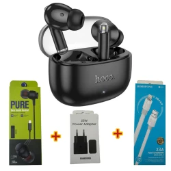 Simsiz qulaqlıq Hoco EQ12 Black + Qulaqlıq Pure Bass Sound Headset + Adapter 25W + Kabel Borofone X89 hədiyyə'