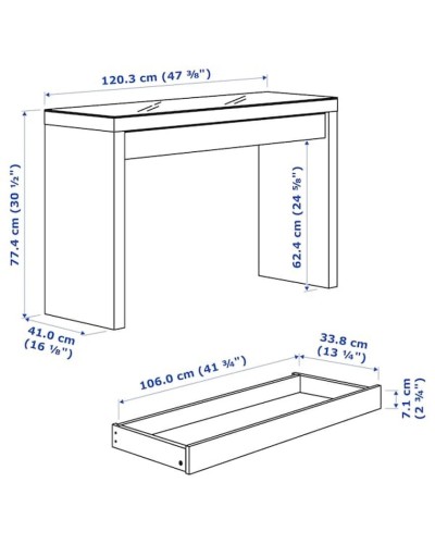 Makiyaj masası IKEA Malm, ağ, 120x41x78 sm