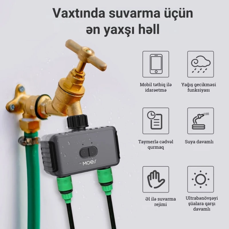 Ağıllı 2 çıxışlı bağ suvarma taymeri Moes BWV-YC02 Ağıllı 2 çıxışlı bağ suvarma taymeri Moes BWV-YC02