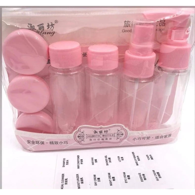 Дорожный набор для косметических средств, розовый, 7 шт