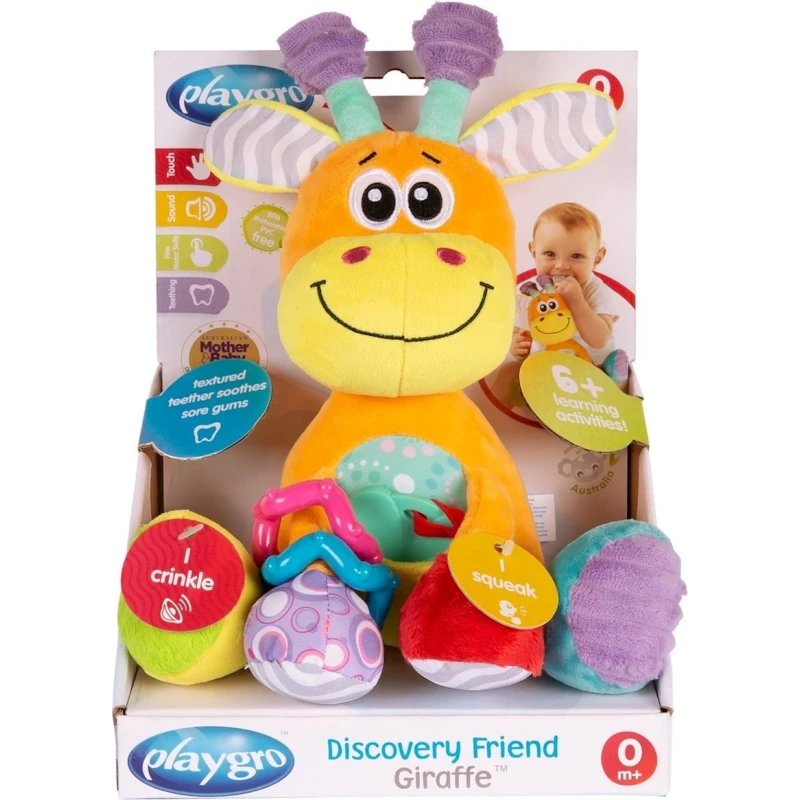 Yumşaq oyuncaq Playgro Discovery Friend Giraffe 0188367, 0 ay+