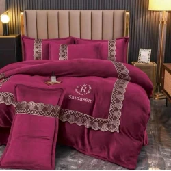 Комплект постельного белья Luxe Cotton TCS_1055, пододеяльник 200x230 см, простыня 245x250 см, наволочка 50x70 см, евро, велюр, фиолетовый