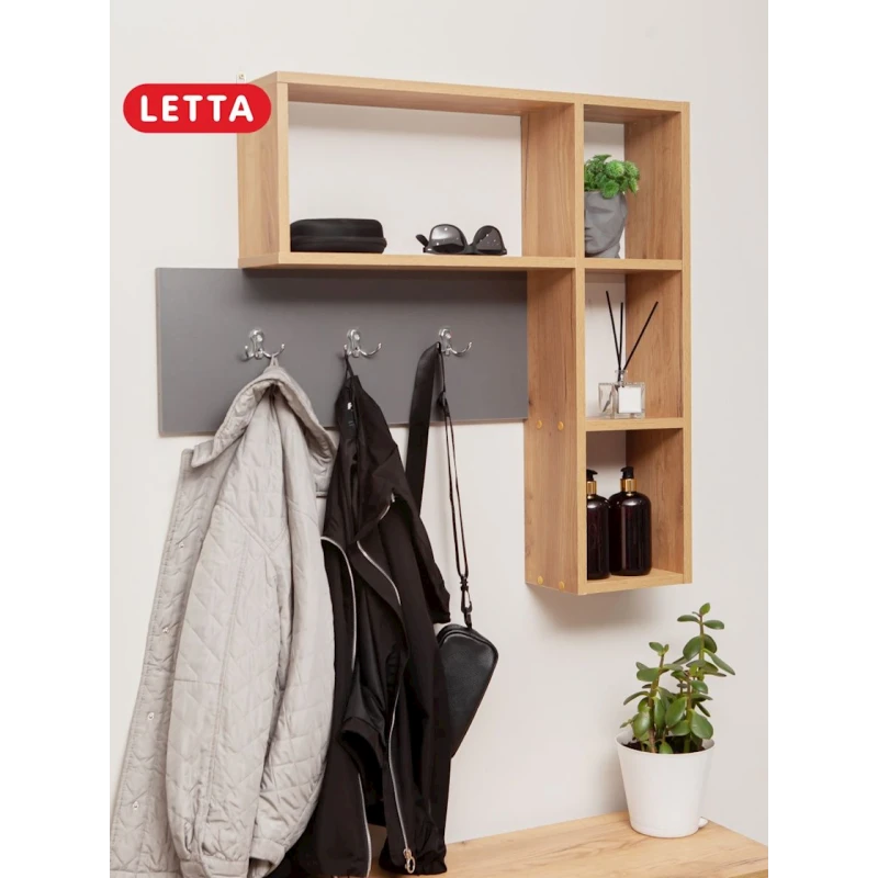 Вешалка с полками Letta Votan, 78x16х101 см, ЛДСП, бежевый/серый Вешалка с полками Letta Votan, 78x16х101 см, ЛДСП, бежевый/серый