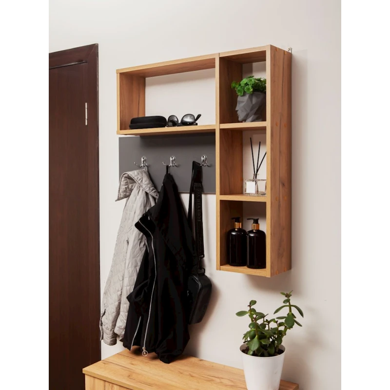 Вешалка с полками Letta Votan, 78x16х101 см, ЛДСП, бежевый/серый Вешалка с полками Letta Votan, 78x16х101 см, ЛДСП, бежевый/серый