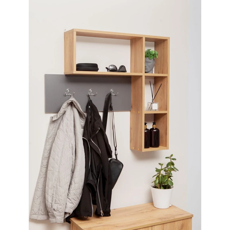 Вешалка с полками Letta Votan, 78x16х101 см, ЛДСП, бежевый/серый Вешалка с полками Letta Votan, 78x16х101 см, ЛДСП, бежевый/серый