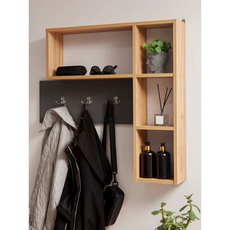 Вешалка с полками Letta Votan, 78x16х101 см, ЛДСП, бежевый/серый Вешалка с полками Letta Votan, 78x16х101 см, ЛДСП, бежевый/серый