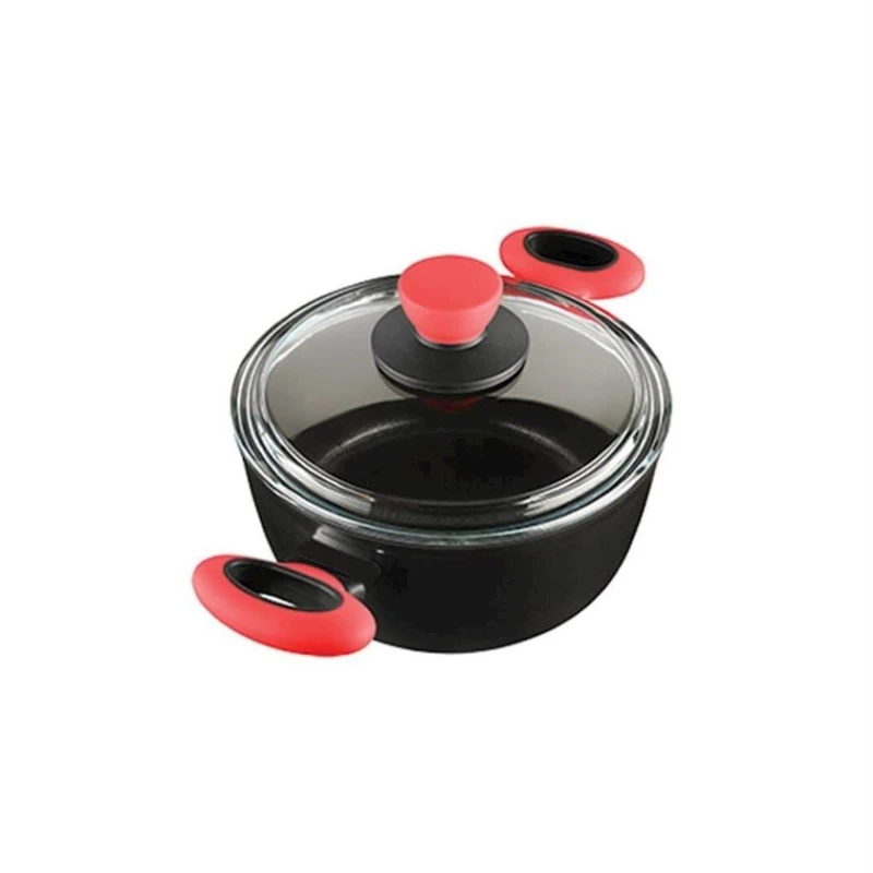 Qazan Leggno Colorgy, alüminium/titan, 24 sm/4700 ml, qara-qırmızı