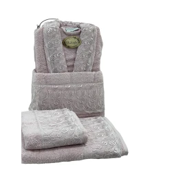 Банный набор Volenka SHA-00002604 халат + банное полотенце 70х140 см + полотенце для рук 50х90 см, розовый