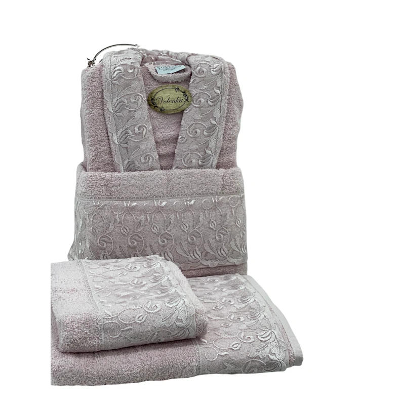 Банный набор Volenka SHA-00002604 халат + банное полотенце 70х140 см + полотенце для рук 50х90 см, розовый