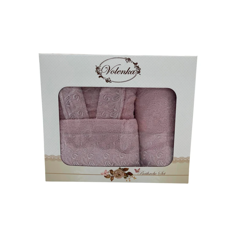 Банный набор Volenka SHA-00002604 халат + банное полотенце 70х140 см + полотенце для рук 50х90 см, розовый