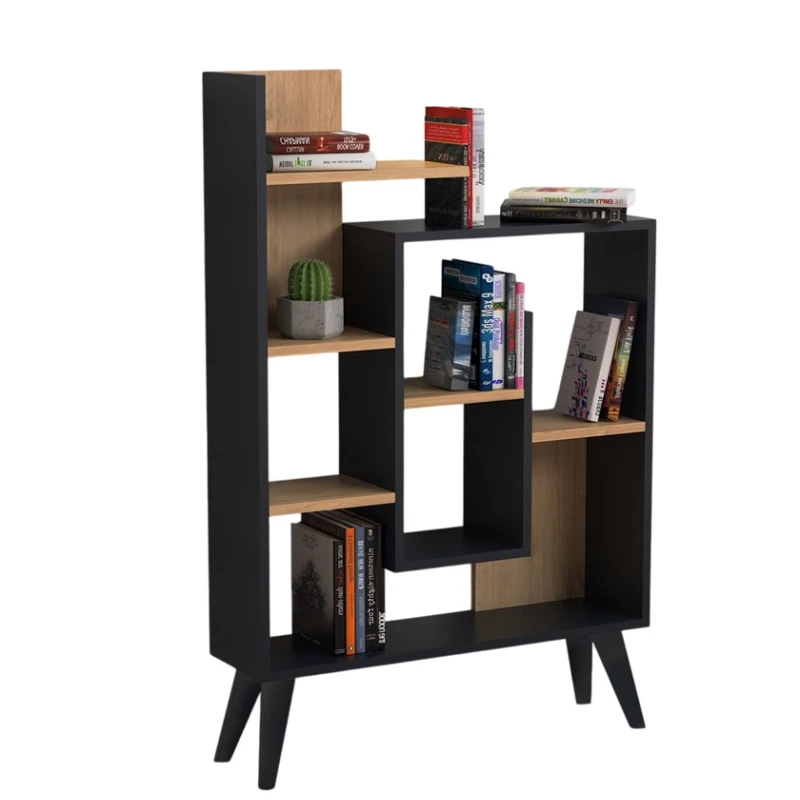 Стеллаж Ev Plus 12115831, ЛДСП, антрацит/коричневый, 126x35x82 см