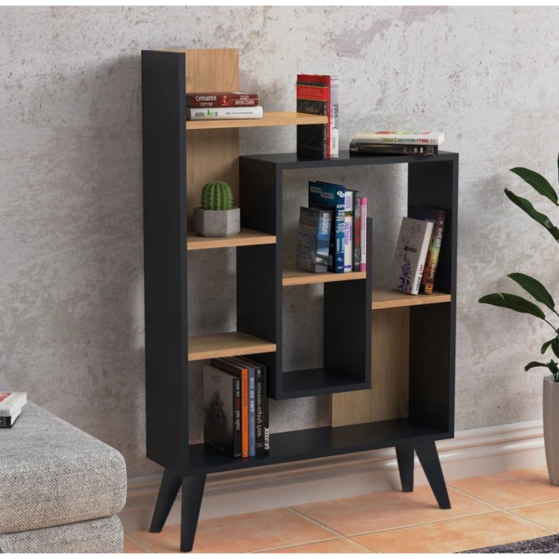 Стеллаж Ev Plus 12115831, ЛДСП, антрацит/коричневый, 126x35x82 см