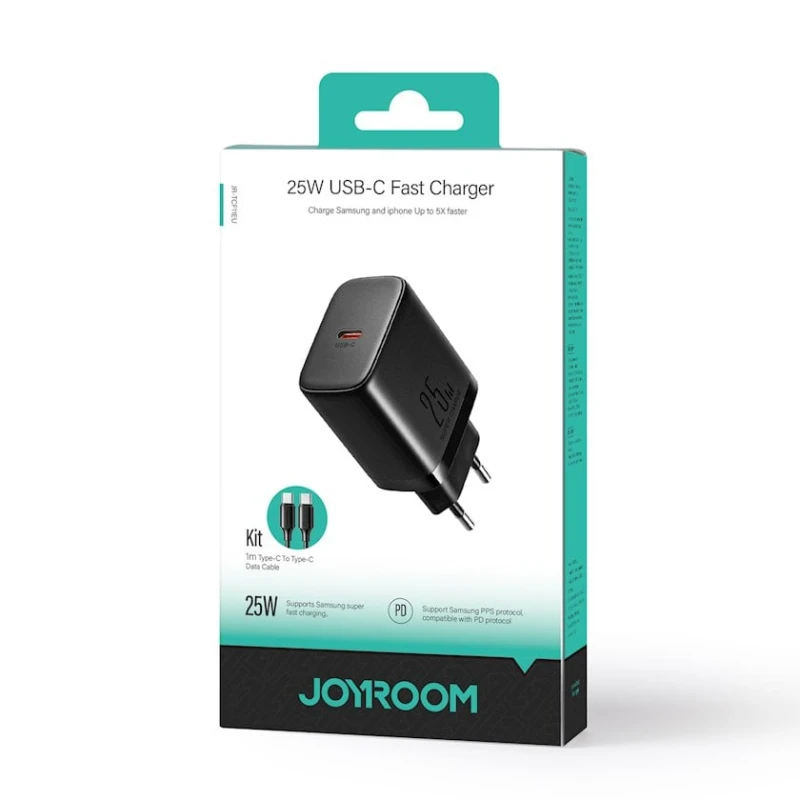 Şəbəkə enerji yükləmə cihazı Joyroom JR-TCF11 Fast Charger 25W + USB-C Cabel 1 m, Qara Şəbəkə enerji yükləmə cihazı Joyroom JR-TCF11 Fast Charger 25W + USB-C Cabel 1 m, Qara