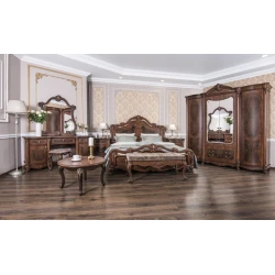 Набор мебели для спальни Era Mebel İlona, коричневый (шкаф 212x65x231 см, кровать 183x213x140 см, прикроватная тумба 62x47x67.5 см, комод 160x53x77.5 см, зеркало 93х108 см)