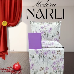 Комплект постельного белья Narlı 1199, пододеяльник 200x220 см, простыня 240x260 см, наволочки 50x70 см, двуспальный, хлопок, белый/фиолетовый
