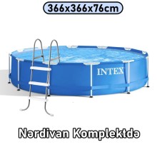 Hovuz Intex karkaslı, dairəvi, nərdivanlı, 366x366x76 sm, həcm 6503 l, mavi, 6503TX28210N - 6503TX28210N