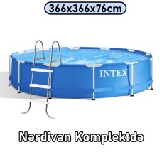 Hovuz Intex karkaslı, dairəvi, nərdivanlı, 366x366x76 sm, həcm 6503 l, mavi, 6503TX28210N - 6503TX28210N