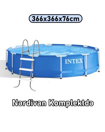 Hovuz Intex karkaslı, dairəvi, nərdivanlı, 366x366x76 sm, həcm 6503 l, mavi, 6503TX28210N - 6503TX28210N